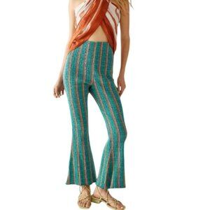 Free People Womens Fine Line Slim Striped Smocked Flare Pants Size L